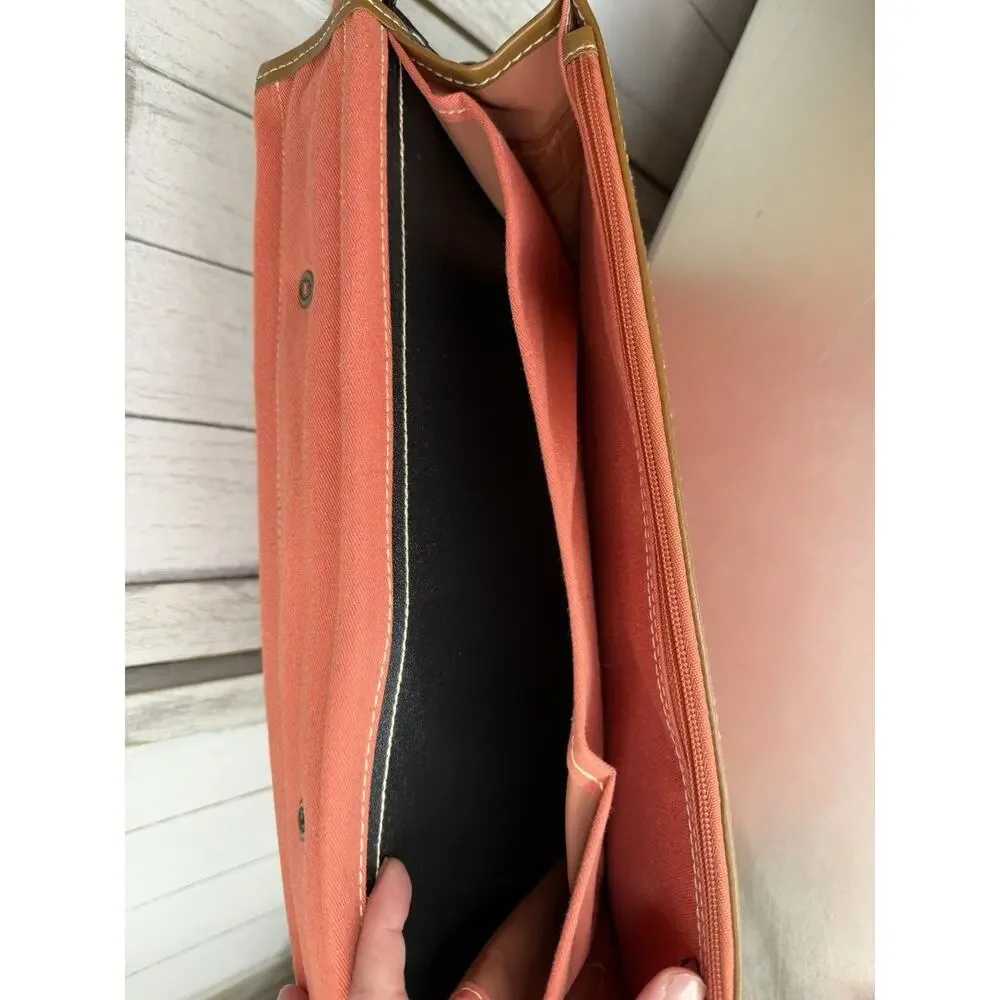 VTG NAF NAF Messenger Bag Top Handle Coral Orange Shoulder Strap Snap Closure